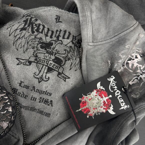 Konquest Closet Jacket Mens Large Skull Dragon Studded Y2K Grunge Streetwear NEW - Picture 3 of 16